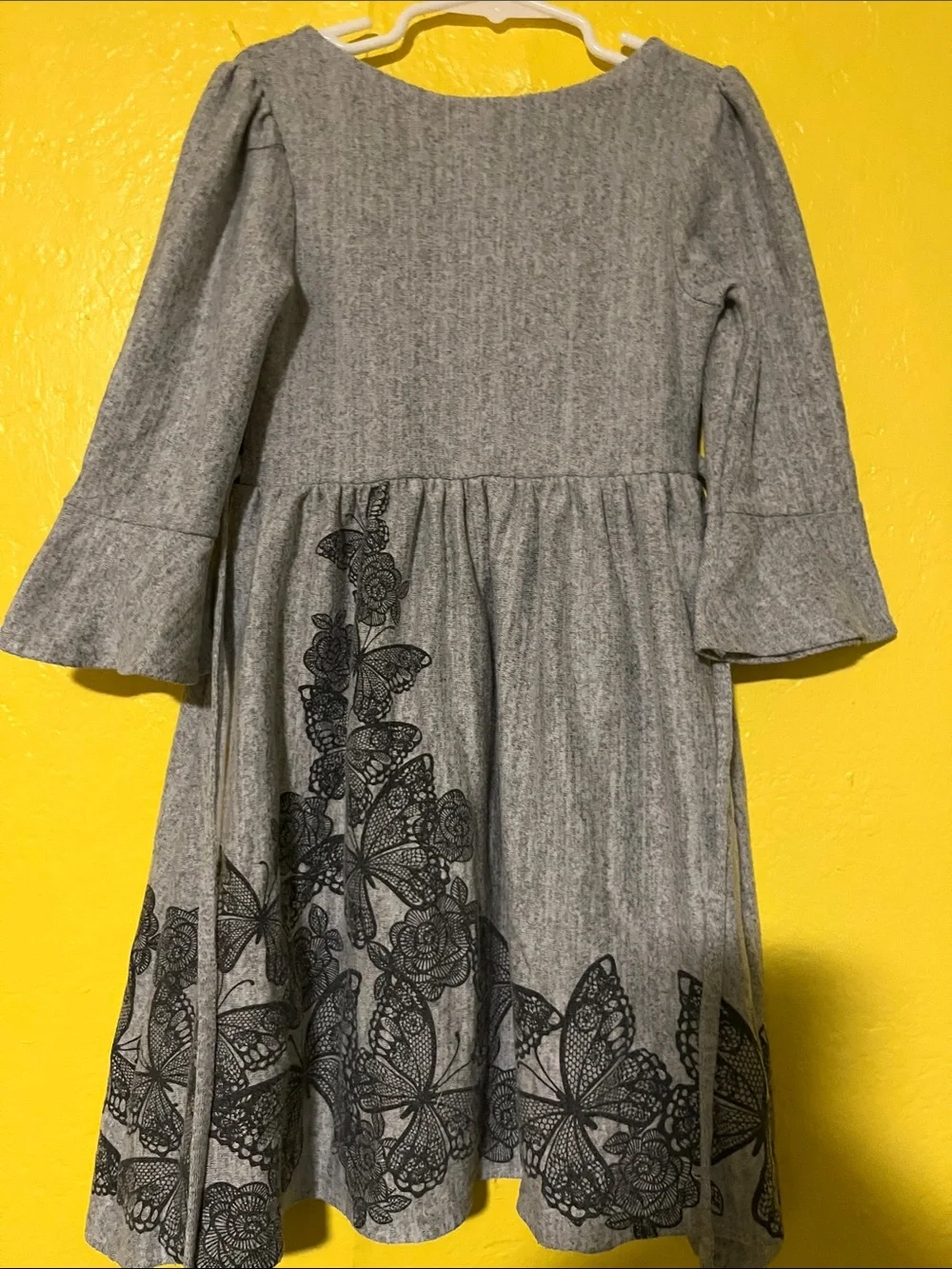 Sweet Heart Rose Gray Dress with Black Waistband and Butterfly Print